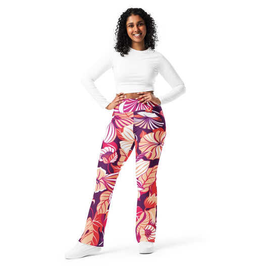 Mobexa Bold Tropical Floral Print Flare Leggings